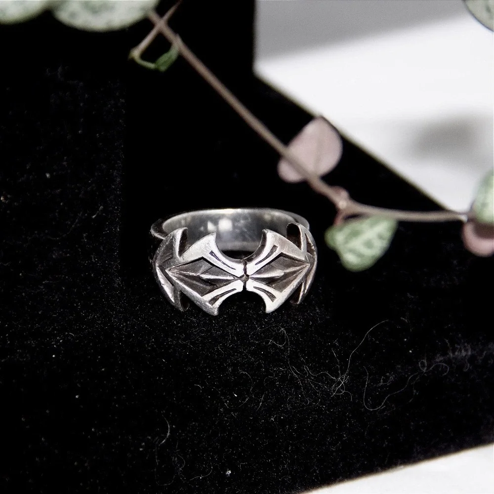 VTG HEAVY Sterling Silver 925 Gothic Punk Biker Ring‎ Size 10.5 Geometric Band